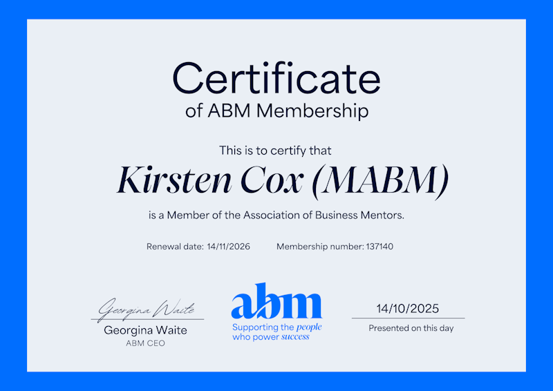 Kirsten Cox Association Of British Mentors Certificate